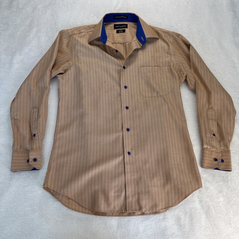 Paul Fredrick Dress Shirt Men 15x32 Button Up Medium Orange Flip Cuff